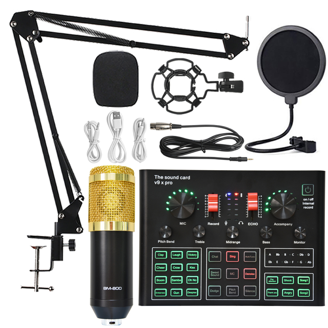 Professional Audio V9 PRO Set With BM800 Studio Condenser Microphone for Live Streaming Recording and Singing