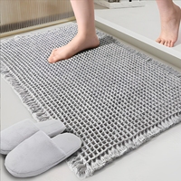 Tapis de bain gaufré FIGOO - Vente directe usine avec pompons, durable et à séchage rapide, pour usage domestique et hôtelier