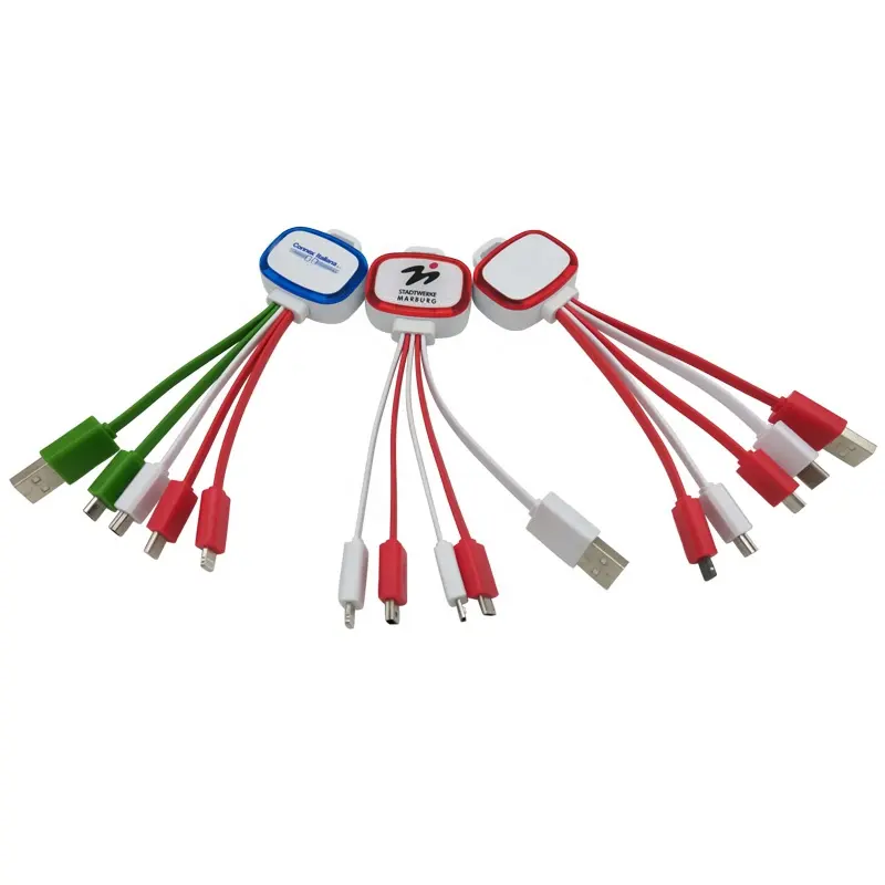BSCI fábrica colorido LED TPE 5 en 1 4 cabeza Cable <span class=keywords><strong>de</strong></span> carga Multi Usb