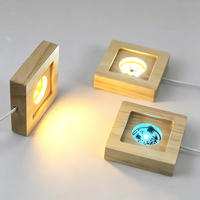 Lampada Notturna Luminosa in Legno Massello, Supporto LED con Scanalatura Interna Quadrata, Base in Legno per Esposizione di Ornamenti in Cristallo