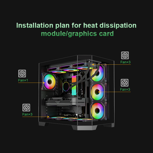 Boîtier PC ATX panoramique avec support de refroidissement par eau 360 mm en haut et 280 mm sur le côté, châssis 7 emplacements - Product Image 4