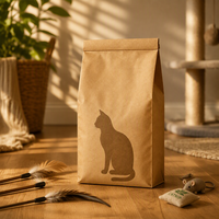 Recycelbare Standbeutel für Tierfutter mit Flachboden, Reißverschluss und Griff aus Braunem Kraftpapier für Katzen- und Hundefutter