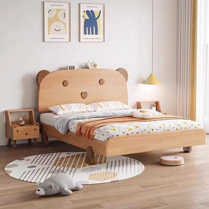 Set di Mobili Moderni Minimalisti in Legno di Faggio Massiccio, Lettini per Bambini con Sponda di Sicurezza, Design Cartoon per Camere da Letto Piccole e Soggiorni - Product Image 1