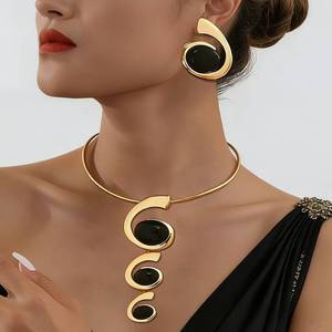 Meilleur Ensemble de Bijoux en Alliage pour Femme, Collier de Fête Complet, Design Spirale Elliptique Irrégulière, Effet Étincelant, Kit de Démarrage - Product Image 2