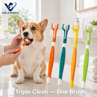 Brosse à dents pour animaux de compagnie à trois faces, imperméable, poils doux, triple nettoyage, soin buccal pour chiens et chats, brosse dentaire, poignée à motif de patte, 4 couleurs