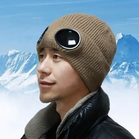 Bonnet tricoté chaud et doux avec revers pour sports de plein air, ski, homme et femme, bonnet d'hiver chaud coupe-vent, bonnet aviateur avec lunettes intégrées