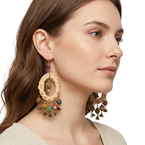 Multilayer Gold Plated Handmade Geometric Imitation Pearl Beaded Eco Friendly Fabric <b>Balls</b> Bezel Set Hoop Bohemian <b>Earrings</b> - Product Image 2