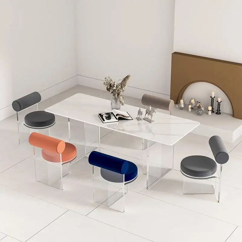 고밀도 스폰지와 벨벳 다이닝 체어 현대 레저 거실 의자 새로운 디자인 투명 아크릴 디너 의자