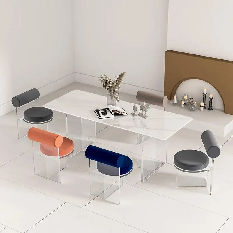 Silla de cena de acrílico transparente de nuevo diseño con esponja de alta densidad y silla de comedor de terciopelo Silla de vida de ocio moderna