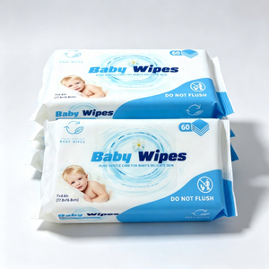 Lingettes humides pour bébé OEM ODM, 60 pièces, biodégradables, écologiques, 99% d'eau, ultra-douces, logo personnalisé et vente en gros sous marque privée - Product Image 1
