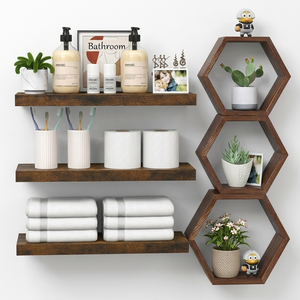 Étagères flottantes hexagonales en bois pour montage mural, pour <span class=keywords><strong>salle</strong></span> <span class=keywords><strong>de</strong></span> <span class=keywords><strong>bain</strong></span>, chambre, cuisine et livres, étagère décorative suspendue - Product Image 1