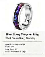 Bague de mariage pour couples en carbure de tungstène argenté, incrustation romantique en or rose et pierre de grès galaxie, polie, 6 mm, ajustement confortable
