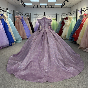 Robe de bal de Quinceañera éblouissante pour femme musulmane, col montant, manches longues, couleur violette, modèle 1112 - Product Image 4