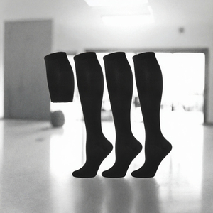 Black Ribbed Sports <b>Socks</b> Knee High Athletic Hose Crew <b>Socks</b> for <b>Training</b> Gym Football - Product Image 2