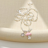 Kalung Liontin Kristal Zirkon Rantai Bambu Berhias Manik-Manik Bunga Jamur Merah Muda Tanaman Tembaga Lucu, Hadiah Fashion untuk Pemakaian Sehari-hari Wanita