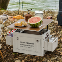 Boîte de rangement pliable pour le camping, grande capacité 60-70L, carrée, pour aliments, organisateur de voiture avec panier latéral en plastique