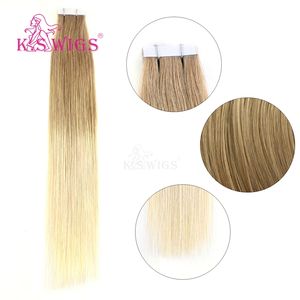 Extensiones de cabello humano Remy 100% de calidad profesional KSWIGS, extensiones de cabello con cinta adhesiva invisible para uso en salón. - Product Image 1