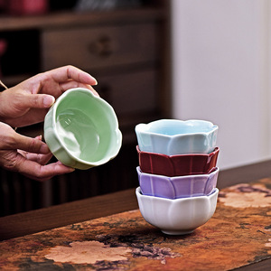 Flower Shape Ceramic Bowl Set Solid Color Durable Daily Use Dinnerware - Product Image 4