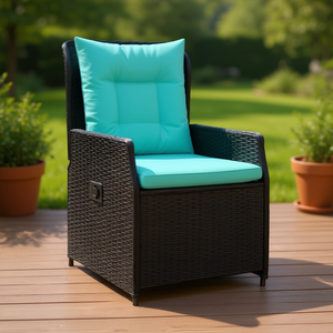 Chaise de patio inclinable réglable en rotin PE noir, pieds moyens, mobilier de confort extérieur - Product Image 2