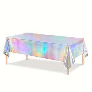 Iridescent Glitter Disposable <b>Plastic</b> <b>Tablecloth</b> 137x274cm Shiny Party Birthday Decoration Table Cover - Product Image 5