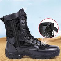 Bottines tactiques en cuir noir mi-hautes pour hommes, chaussures de randonnée de sécurité imperméables à bout en acier du désert pour l'hiver, en caoutchouc pour femmes
