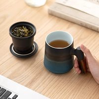 Tasses en poterie réactive, tasse à thé à poignée en bois de voyage, service à thé en céramique chinoise avec infuseur et couvercle