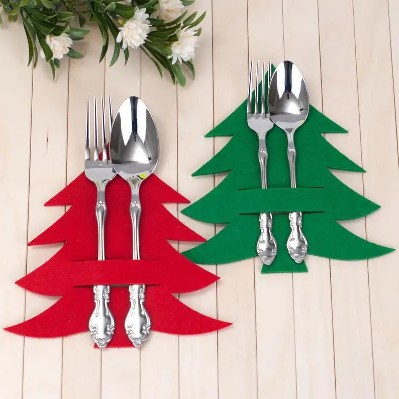 Felt Christmas Tree Silverware Holders Cutlery Holder Tableware Pocket Home Decors Storage Covers