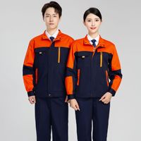 Ensemble deux pièces OEM pour homme, en tissu polyester gris, qualité professionnelle, pour tenue de travail, avec salopette de travail orange et bleue