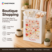 Sacs cadeaux personnalisés mignons à fleurs, directement de l'usine, sacs en papier avec illustration florale, sacs couleur pêche pour cadeaux d'anniversaire