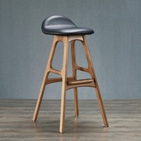 Tabouret de bar commercial moderne en bois massif, mobilier de cuisine haut de gamme avec assise en cuir, vente en gros