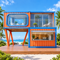 Kiosque de plage modulaire mobile à deux étages en conteneur, prêt à l'emploi, avec murs en verre, pour café, snack-bar, idéal pour les complexes hôteliers et les zones balnéaires.