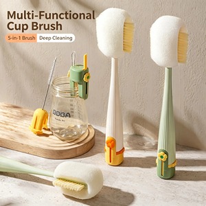 5 in 1 Flower Shaped Cup Cleaning <b>Brush</b> Long Handle Sponge Nylon Bristles <b>Bottle</b> <b>Brush</b> for Baby <b>Bottle</b> and Coffee Cup - Product Image 2