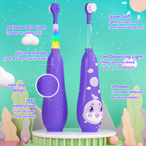 <span class=keywords><strong>Cepillo</strong></span> de <span class=keywords><strong>Dientes</strong></span> Eléctrico de Silicona para Bebés, Diseño de Delfín, Marca OEM Seago, con Luz LED de Colores - Product Image 6