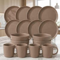 Service de vaisselle classique en grès céramique mat taupe, 16 pièces, résistant aux rayures, passe au lave-vaisselle, résistant à la chaleur, compatible four