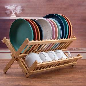 מתקן ייבוש כלים דו-קומתי מתקפל מבמבוק טבעי, בעל קיבולת גדולה, לכיור המטבח - Product Image 5