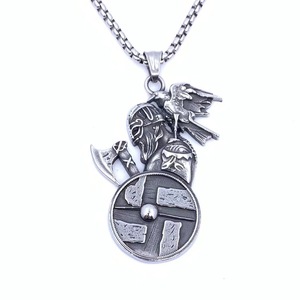 Viking Raven Warrior Pendant Stainless Steel Shield Axeman Themed Men's <b>Necklace</b> Gift 216075 - Product Image 1