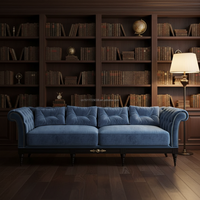 Canapé Chesterfield Moderne Classique en Velours, Cadre en Bois Massif, Luxe Capitonnée Boutonnée, 3 Places, Garniture Décorative Cloutée pour Villa