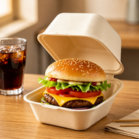 Boîte à hamburger personnalisée en bagasse de canne à sucre, biodégradable, compostable, emballage alimentaire jetable en forme de coquille