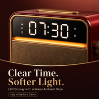 Vintage-Stil Moderner Rhythmus BT-Lautsprecher Tisch-Digitalwecker Retro Rot-Gold-Finish Sonnenaufgang-Aufwachlicht Nachttisch-Deko Geschenk