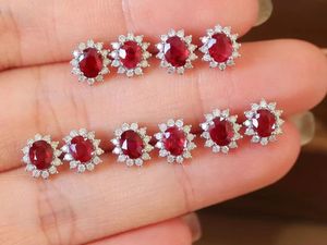 Xinfly 18K White Gold Oval <b>Stud</b> <b>Earrings</b> 1.0ct Natural Mozambique Ruby & 0.25ct Diamond Gemstone <b>Fine</b> Jewelry for Weddings - Product Image 5