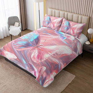 Ensemble de couette matelassé imprimé numérique rose perle irisé-Literie en polyester scintillant 3 pièces avec 2 taies d'oreiller - Product Image 2