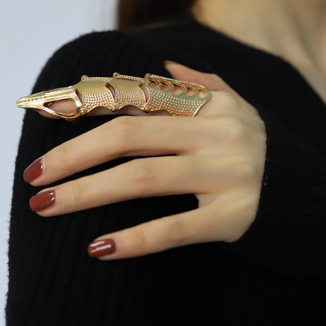 Jachon Full Finger Ring Armor Knuckle Joint Punk Gothic Rock Hinged Rings Accessories for Women Men