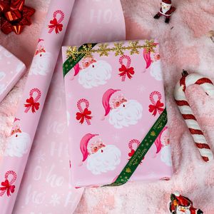 Yarcony Christmas Gift <b>Wrapping</b> <b>Paper</b> Pink Santa Bows Reversible 46.8 Sq Ft Recyclable For Holiday Craft - Product Image 2
