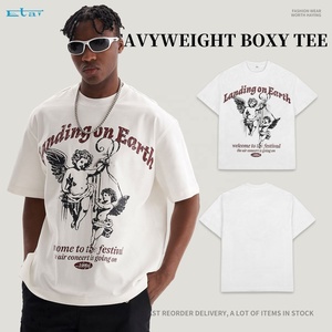 OEM logotipo personalizado impresión en blanco Boxy Tee hombros caídos peso pesado 100% algodón 345gsm Box Fit camiseta - Product Image 3