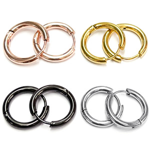 Boucles d'oreilles créoles en acier inoxydable, clous ronds, couleurs or, noir, or rose, argent, inaltérables, en stock, bijoux de mode - Product Image 3