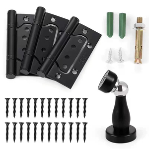 Kit de charnières 3-en-1 en acier inoxydable pour portes et portes-fenêtres en bois, charnières à roulement sans rainure de 4 pouces avec butée - Product Image 1
