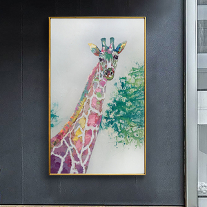 Décoration personnalisée, <span class=keywords><strong>peinture</strong></span> à l'huile <span class=keywords><strong>moderne</strong></span> peinte à la main, animal <span class=keywords><strong>girafe</strong></span>, <span class=keywords><strong>peinture</strong></span> à l'huile colorée sur toile, par un artiste original, art mural fait à la main - Product Image 4