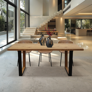 Gabriele Fixed Dining <b>Table</b> Rustic <b>Oak</b> Melamine <b>Top</b> Metal Base Internal Use - Product Image 2