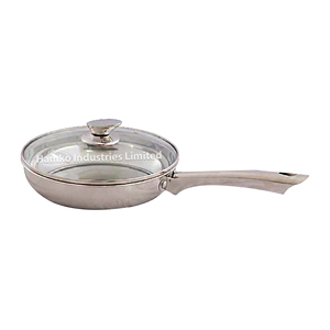 Utensilios de cocina ligeros de lujo para el hogar, sartén de acero inoxidable de mango largo a bajo precio con tapa de vidrio, sartén de 24 cm de Bangladesh - Product Image 1