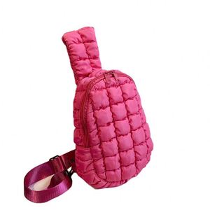 Bolso de Hombro Oblicuo Personalizado de Moda, Bolso de Pecho para Mujer de Nailon Plisado y Acolchado con Hilo de Bordado de Algodón - Product Image 1